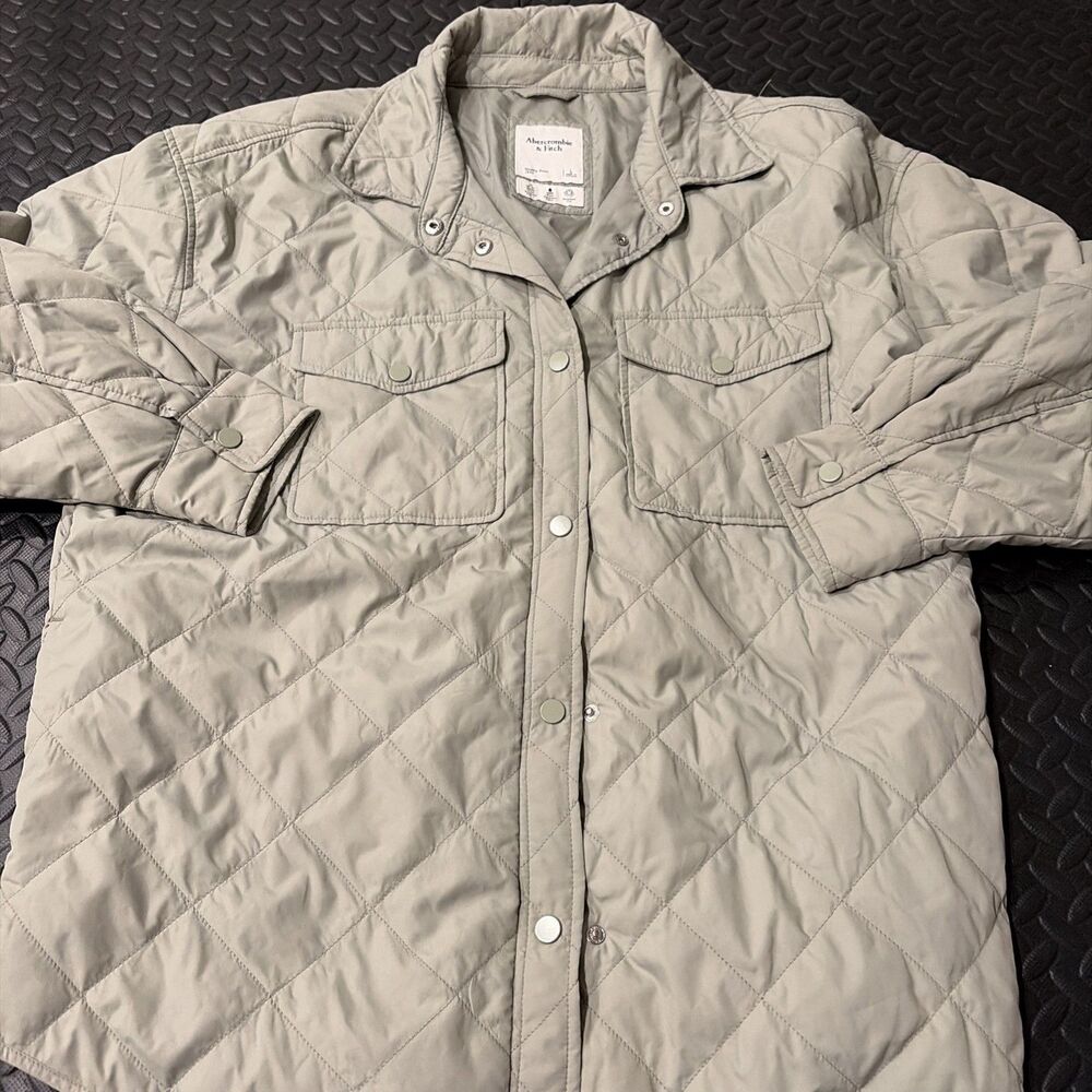 Abercrombie & Fitch Sz Large Unisex Weather Resistant Quilted Light Grey Jacket